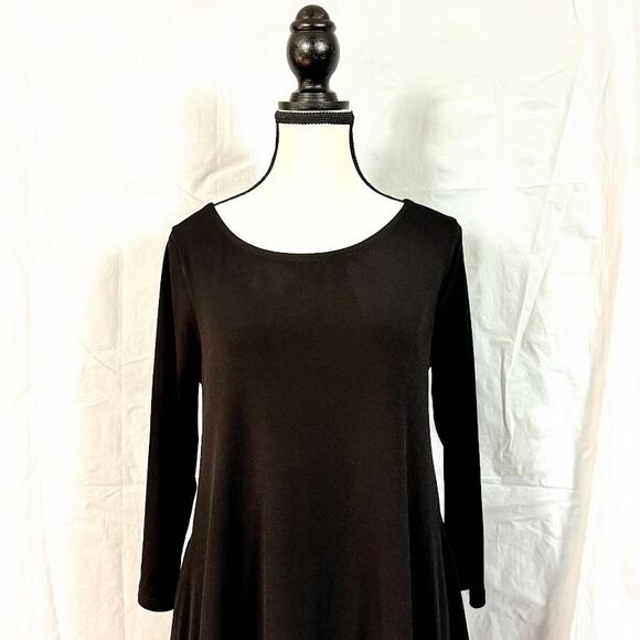 NWT- Nina Leonard Trapeze Dress Black 3/4 Sleeve Stretch Knit Women sz Small - Picture 2 of 10